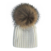 Warm Child Baby Girls Boys Knitted Woolen Natural Crochet Ski Kids Beanies Caps Raccoon Fur Pom Bobble Hats UBY