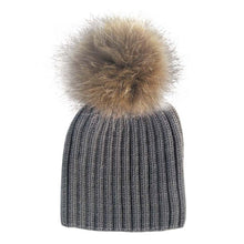 Warm Child Baby Girls Boys Knitted Woolen Natural Crochet Ski Kids Beanies Caps Raccoon Fur Pom Bobble Hats UBY