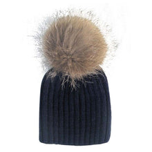 Warm Child Baby Girls Boys Knitted Woolen Natural Crochet Ski Kids Beanies Caps Raccoon Fur Pom Bobble Hats UBY
