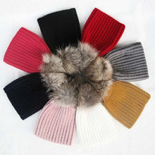 Warm Child Baby Girls Boys Knitted Woolen Natural Crochet Ski Kids Beanies Caps Raccoon Fur Pom Bobble Hats UBY