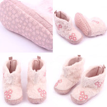 Winter Infant Baby Girls Velvcro Pink Flower Shoes Coral Fleece Snow Boots 0-12M UBY