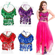 Women Belly Dance Costumes Bra Tops Crystal Sequins Beads Bells Sexy Vest UBY
