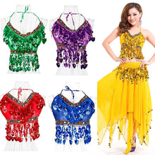 Women Belly Dance Costumes Bra Tops Crystal Sequins Beads Bells Sexy Vest UBY