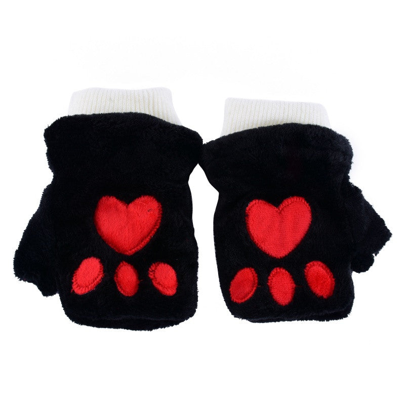 Women Girl Fingerless Fleece Gloves Cute Winter Warm Fur Mittens Wrist Gloves UBY