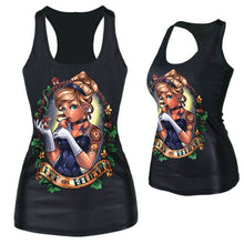 Women Gothic Punk Vest Shirt Pattern Print Clubwear Sleeveless T-Shirt UBY