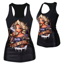 Women Gothic Punk Vest Shirt Pattern Print Clubwear Sleeveless T-Shirt UBY