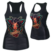 Women Gothic Punk Vest Shirt Pattern Print Clubwear Sleeveless T-Shirt UBY