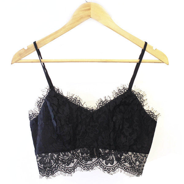 Women Lace V-neck Bralette Bralet Unpadded Bra Bustier Crop Top Cami Tank Zipper Back UBY
