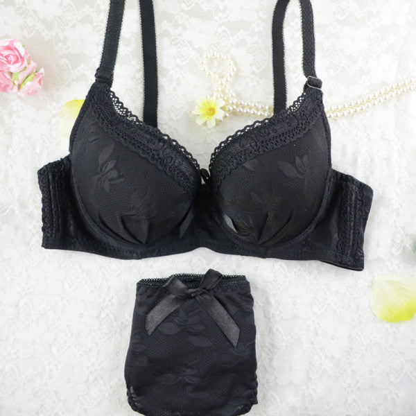 Women Push Up Bra Set Girl Lace Decor Underwear Set Underwire Brassiere Outfit UBY