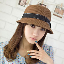 Women Straw Bow Brim Trilby UV Protection Cycling Outdoor Summer Beach Sun Hat UBY