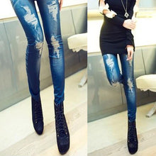 Women Stretchy Skinny Jeggings Vintage Distressed Tights Denim Jeans Slim Pants UBY