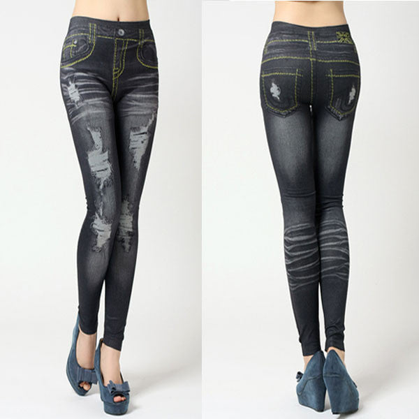 Women Stretchy Skinny Jeggings Vintage Distressed Tights Denim Jeans Slim Pants UBY