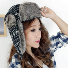 Women Trapper Hat Earflap Cap Fawn Pattern Faux Fur Snow Ski Beanie Hat Cap BeaniesUBY