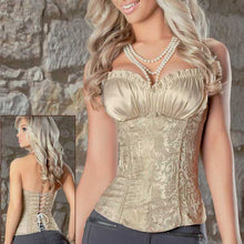 Womens Satin Lace Up Boned Floral Waist Body Shaper Corset Lingerie Bustier Slimming Underwear Shapewear TopsUBY
